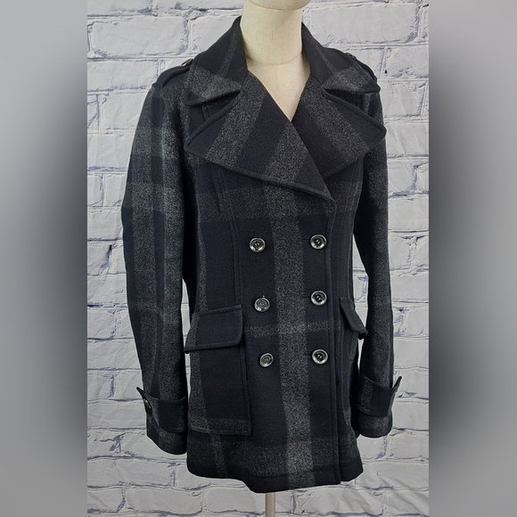 Burberry Double Breasted Pea Coat Winter Jacket Wool Check Plaid Plus Sz 14 US - Picture 7 of 15